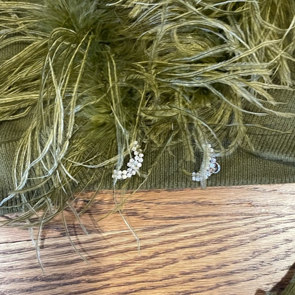 Vintage Betsy Johnson Cardigan with Marabou Feathers and a  Rhinestone Snap - Picture 6 of 8